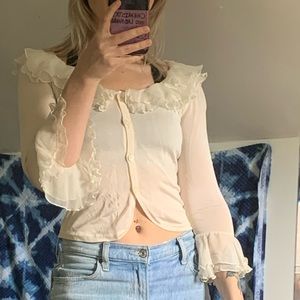 Vintage Ruffle Cropped Cardigan 100% Silk